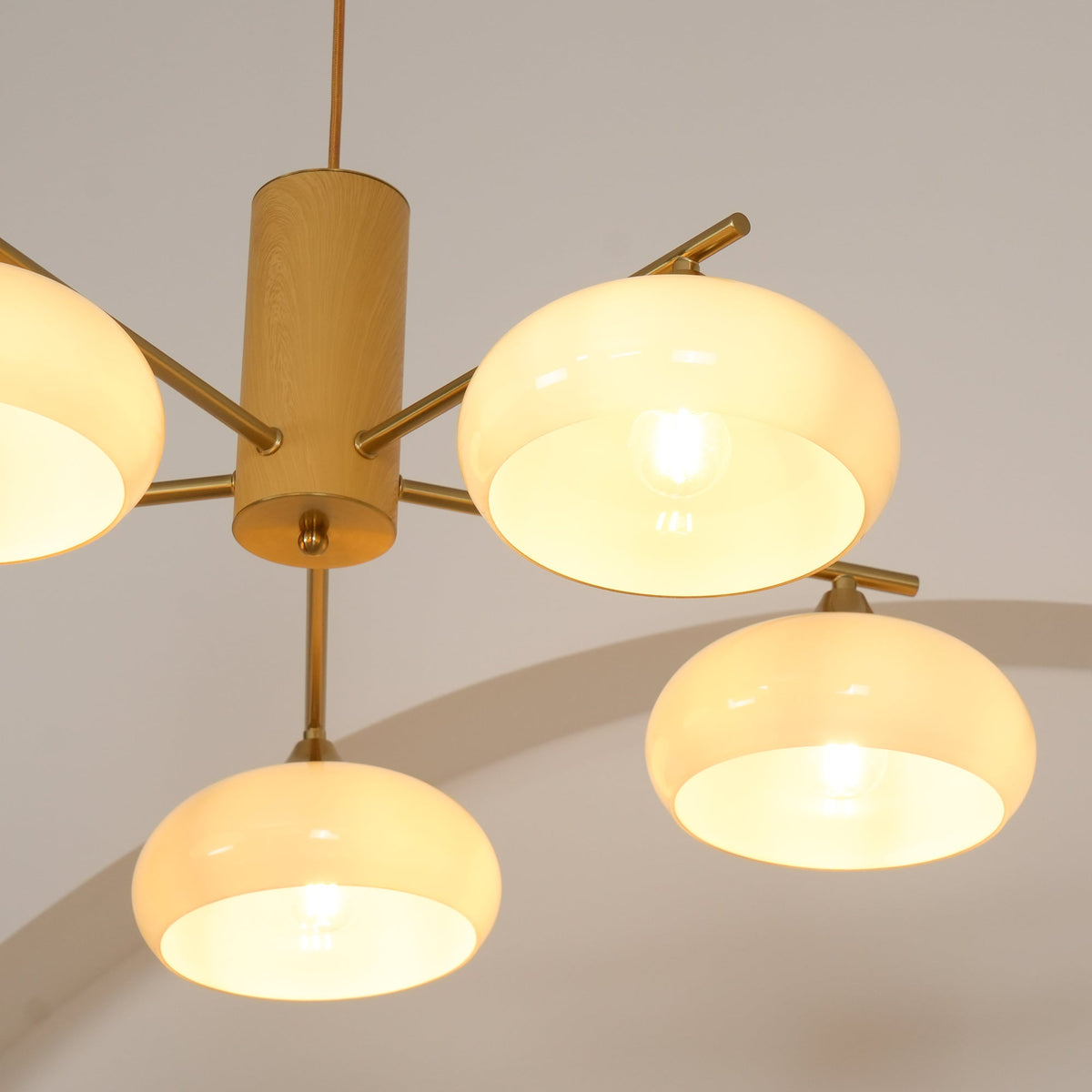 Elliptical Glass Globe Chandelier with Brass Arms | Dining Table Light Fixture