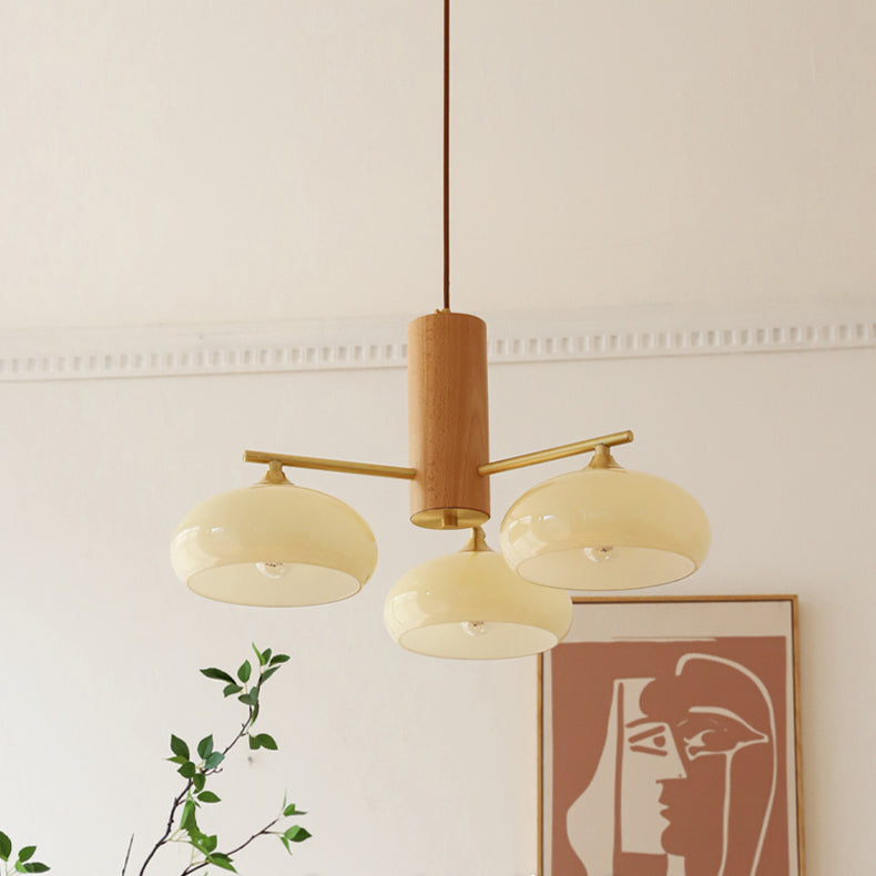 Elliptical Glass Globe Chandelier with Brass Arms | Dining Table Light Fixture