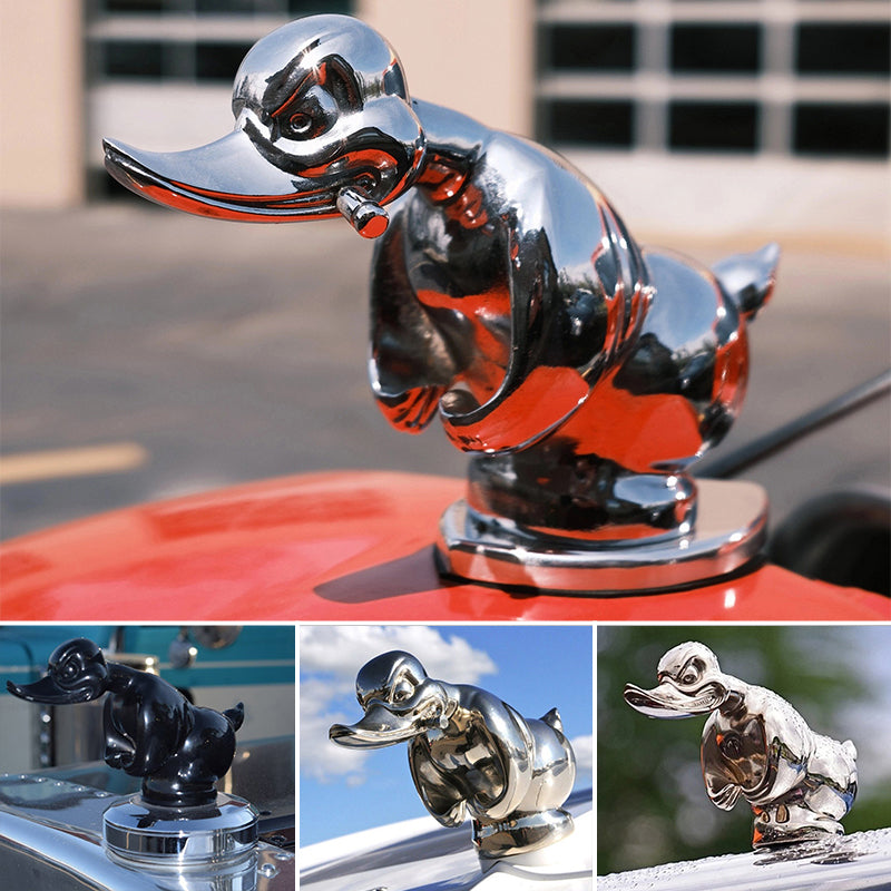 Quackride | Chrome Duck Hood Ornament with Universal Fit - Car Radiator Emblem Accessory
