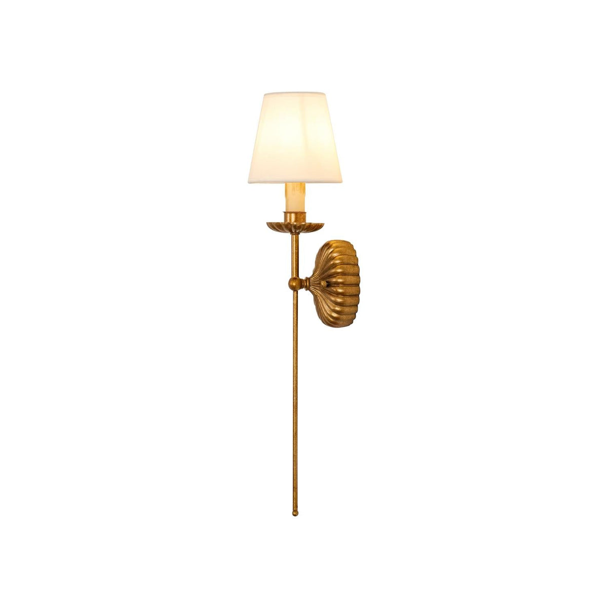 Gold Leaf Double Wall Sconce with Fabric Shades | Candle-Style Light for Hallways