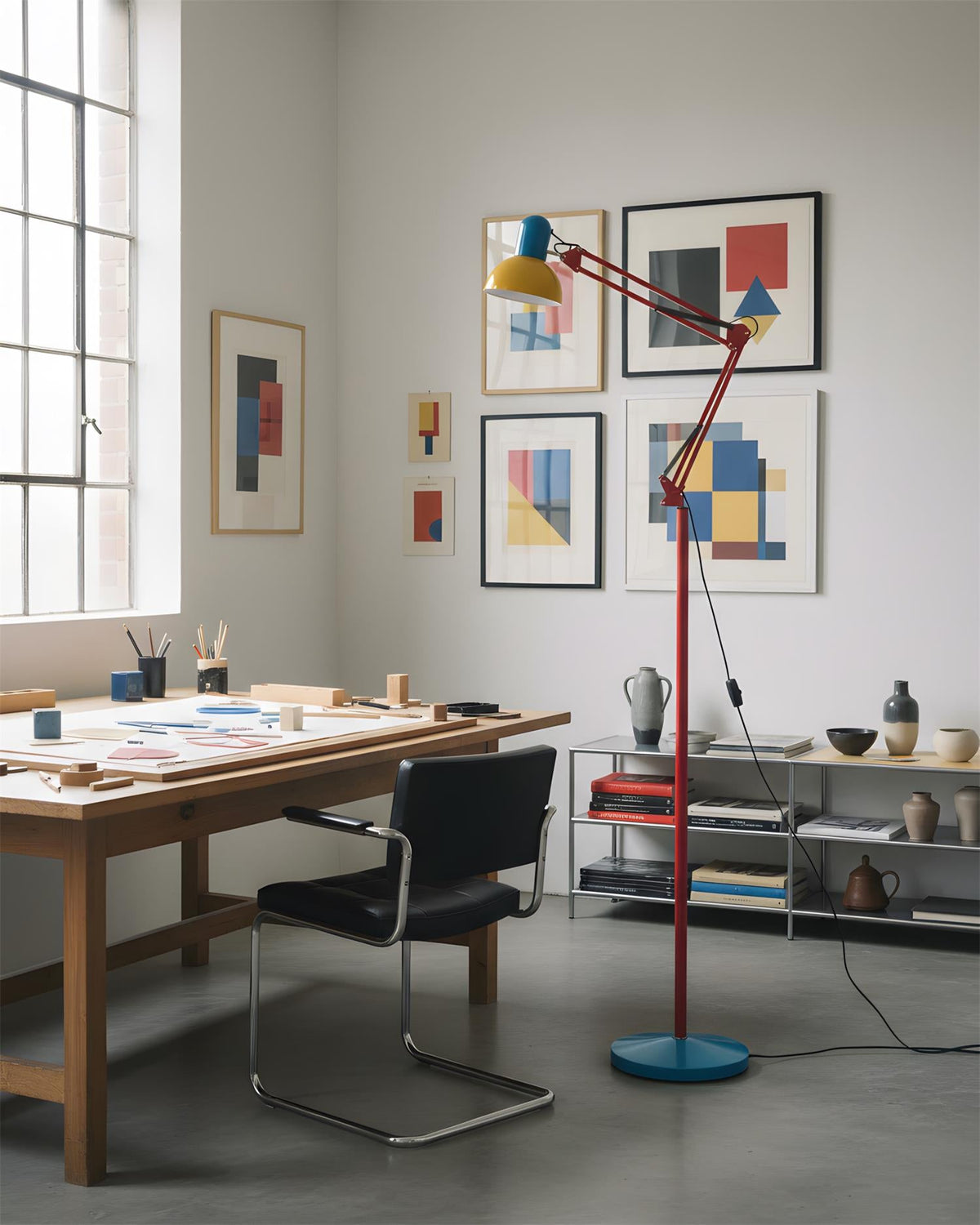 Memphis Style Arc Floor Lamp with Adjustable Arm | Bold Color Block Light