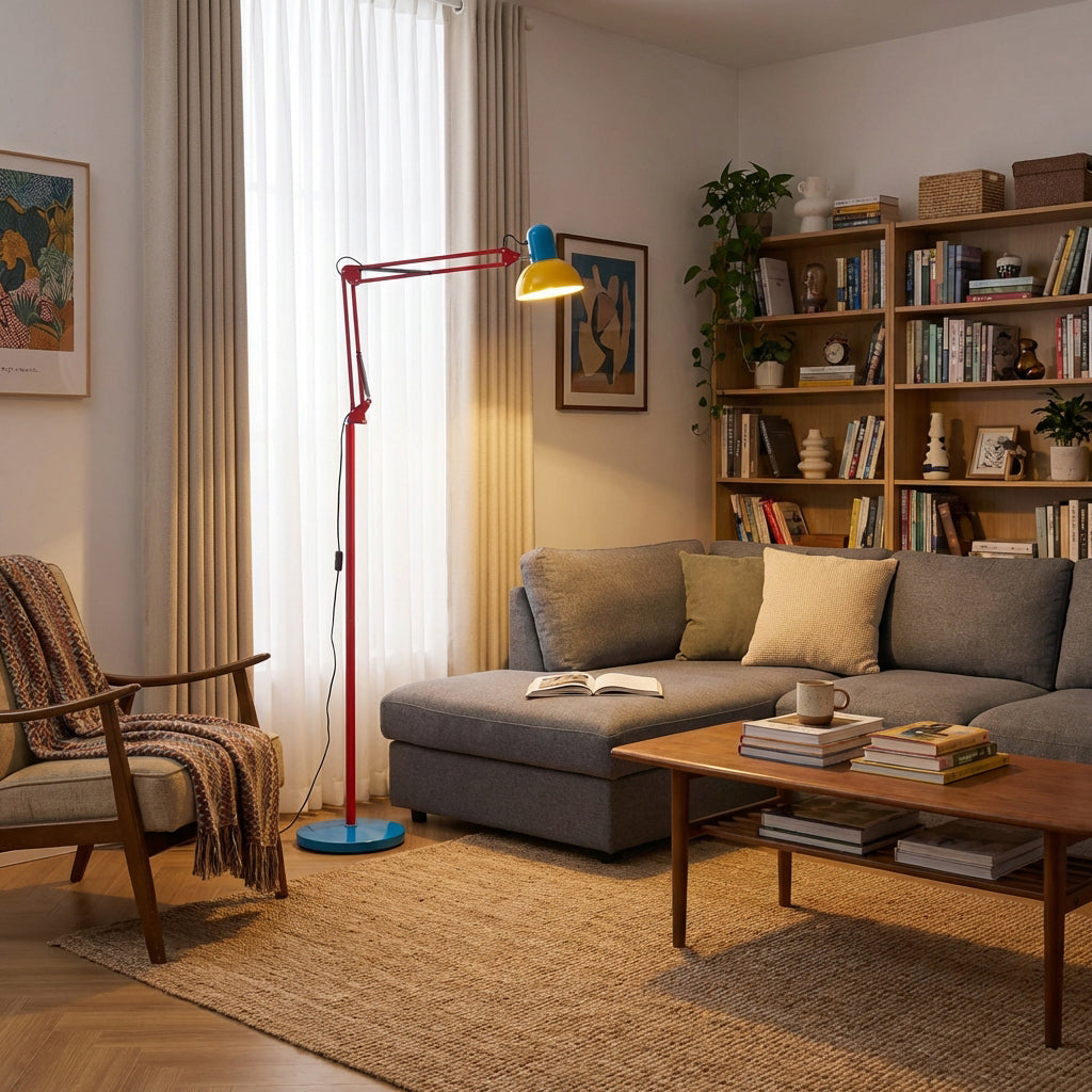 Memphis Style Arc Floor Lamp with Adjustable Arm | Bold Color Block Light