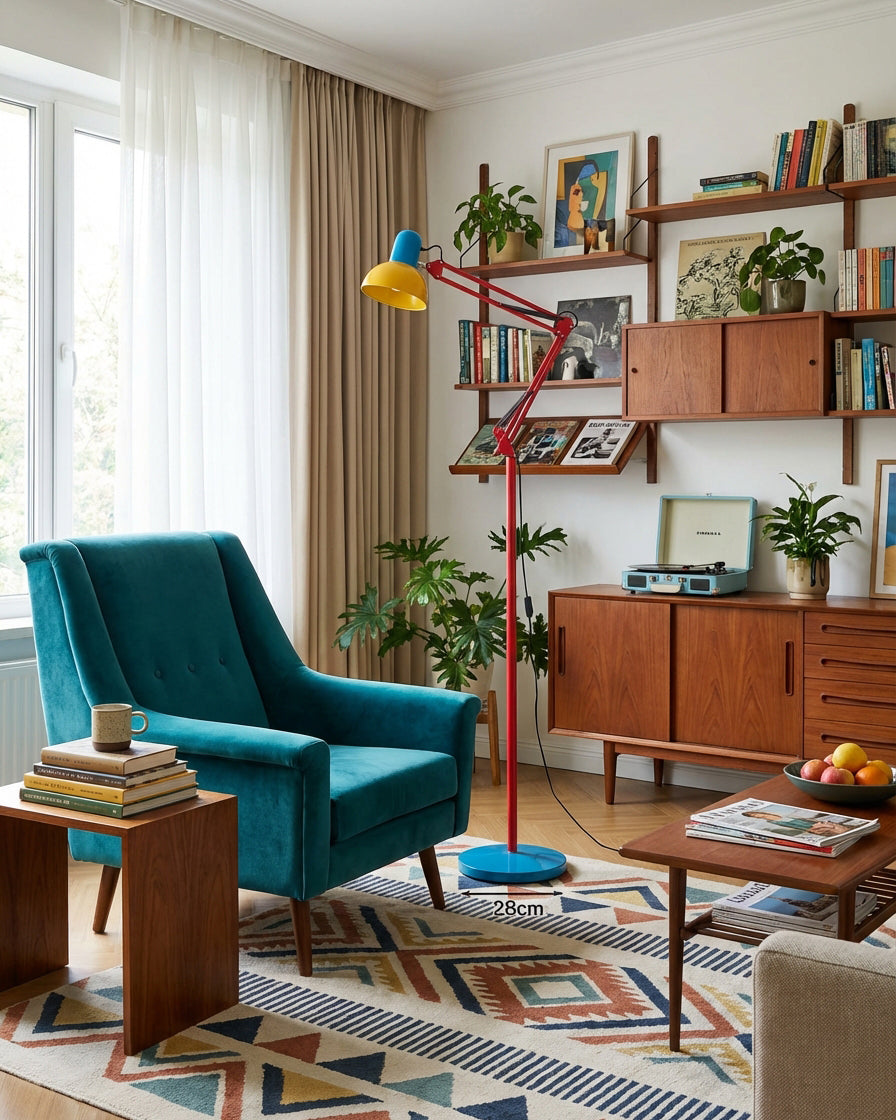Memphis Style Arc Floor Lamp with Adjustable Arm | Bold Color Block Light