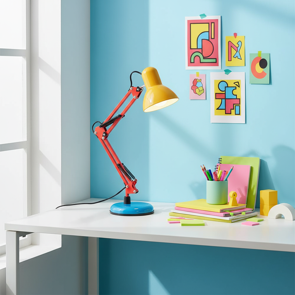 Primo | Memphis Style Adjustable Arm Table Lamp with Color Block Design for Desk Reading