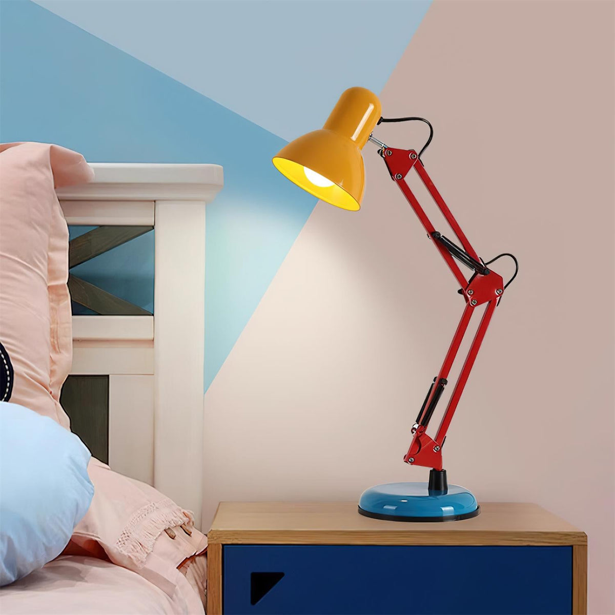 Primo | Memphis Style Adjustable Arm Table Lamp with Color Block Design for Desk Reading