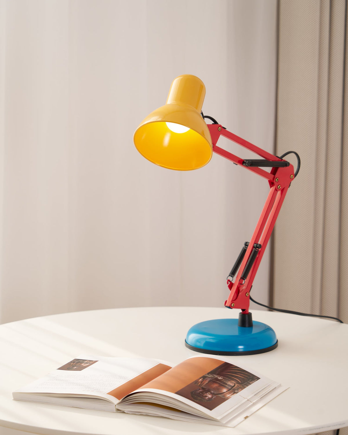 Primo | Memphis Style Adjustable Arm Table Lamp with Color Block Design for Desk Reading