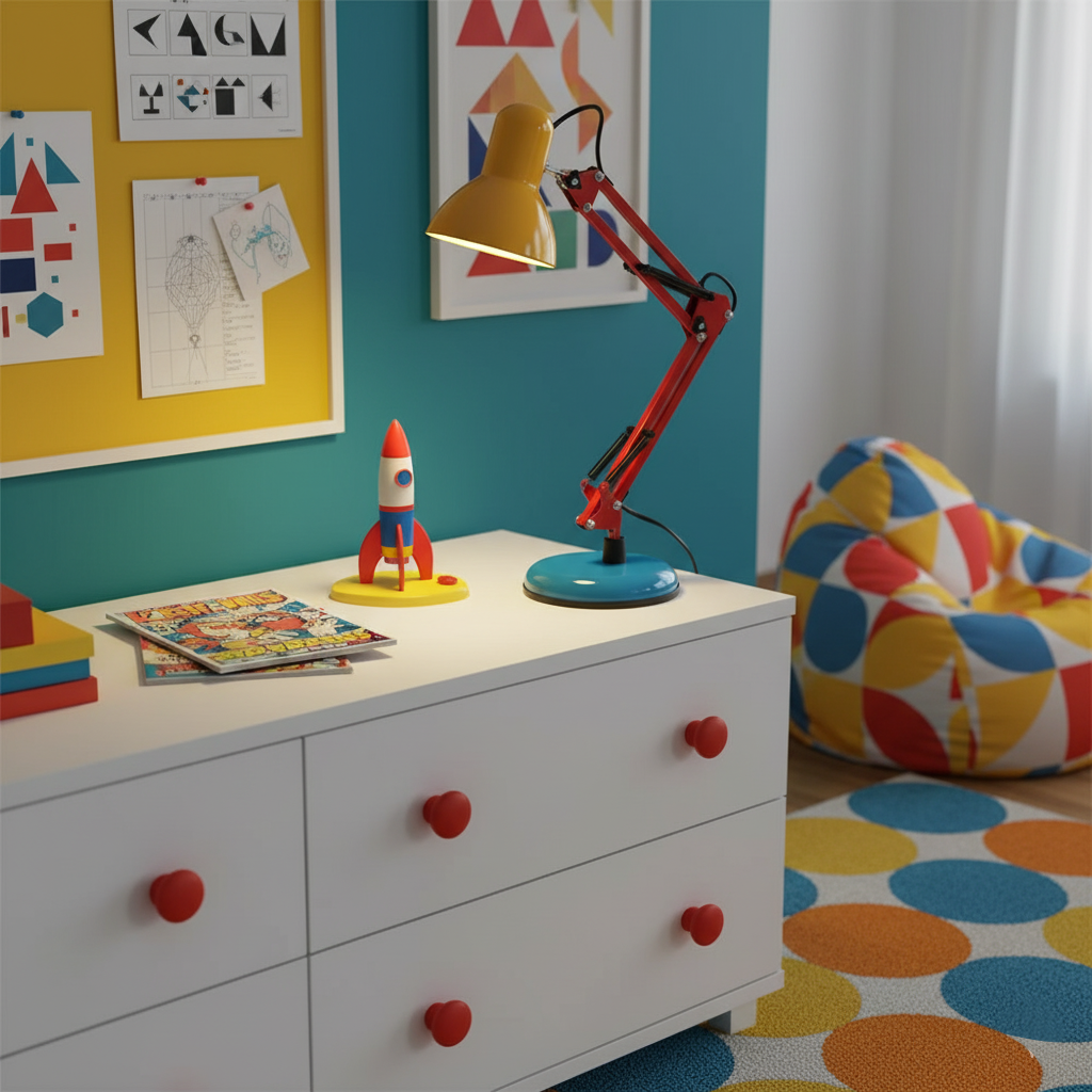 Primo | Memphis Style Adjustable Arm Table Lamp with Color Block Design for Desk Reading