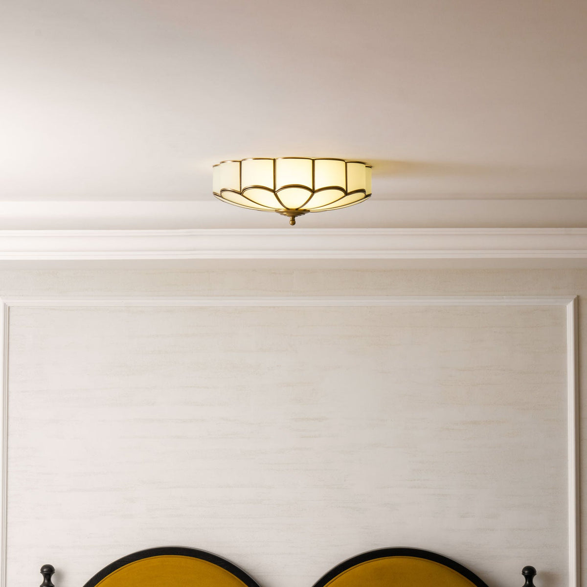 Flower Shape Frosted Glass Ceiling Light with Brass Frame for Soft Ambient Glow