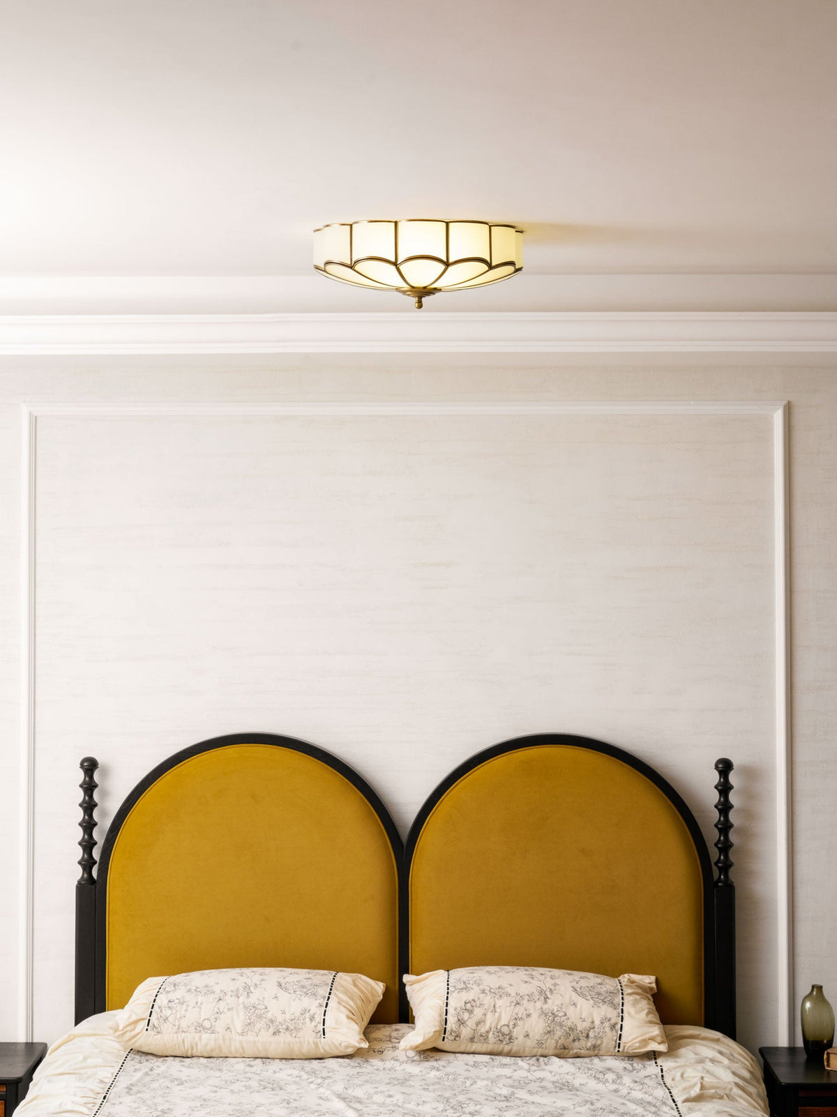 Flower Shape Frosted Glass Ceiling Light with Brass Frame for Soft Ambient Glow