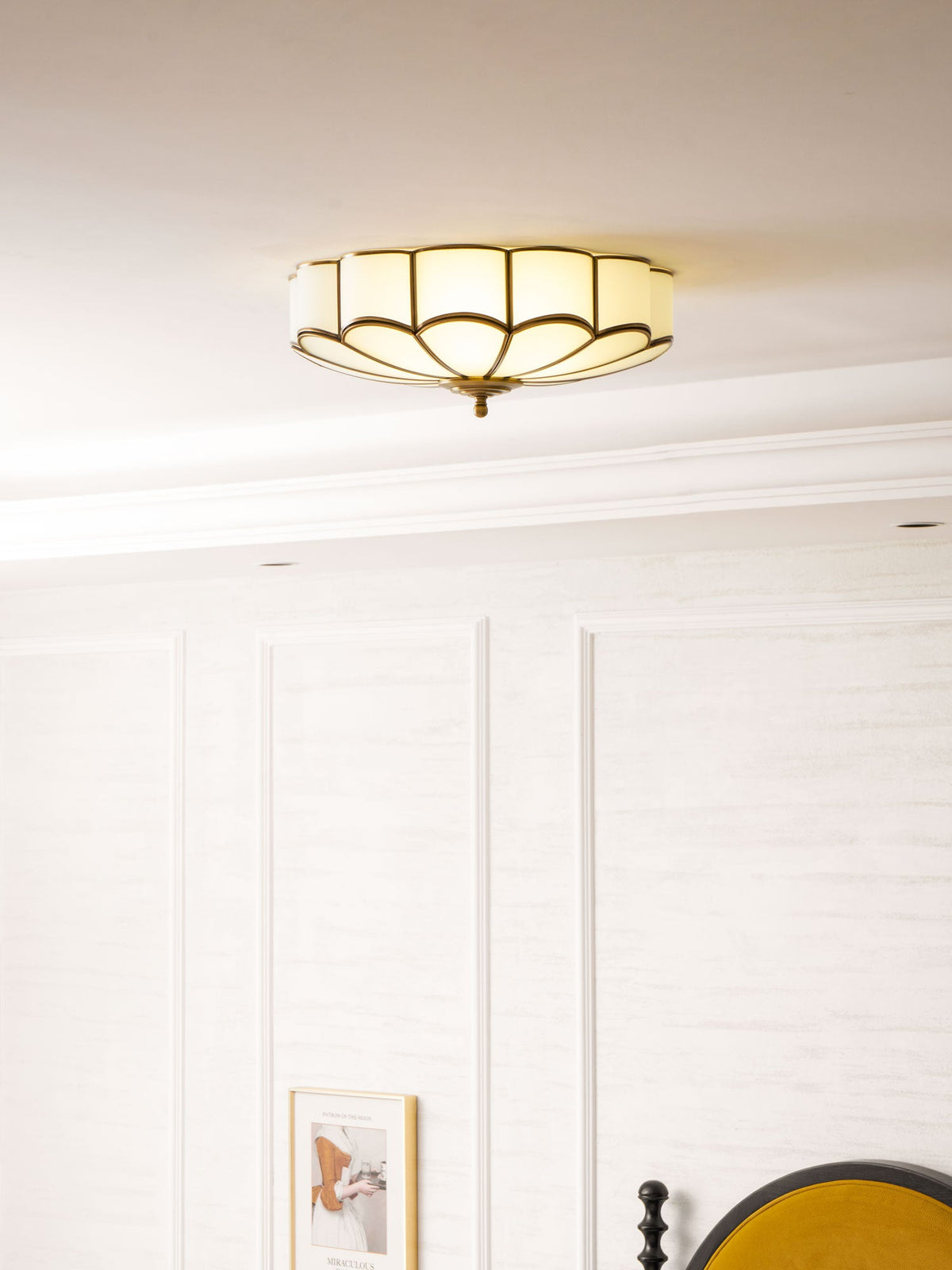Flower Shape Frosted Glass Ceiling Light with Brass Frame for Soft Ambient Glow