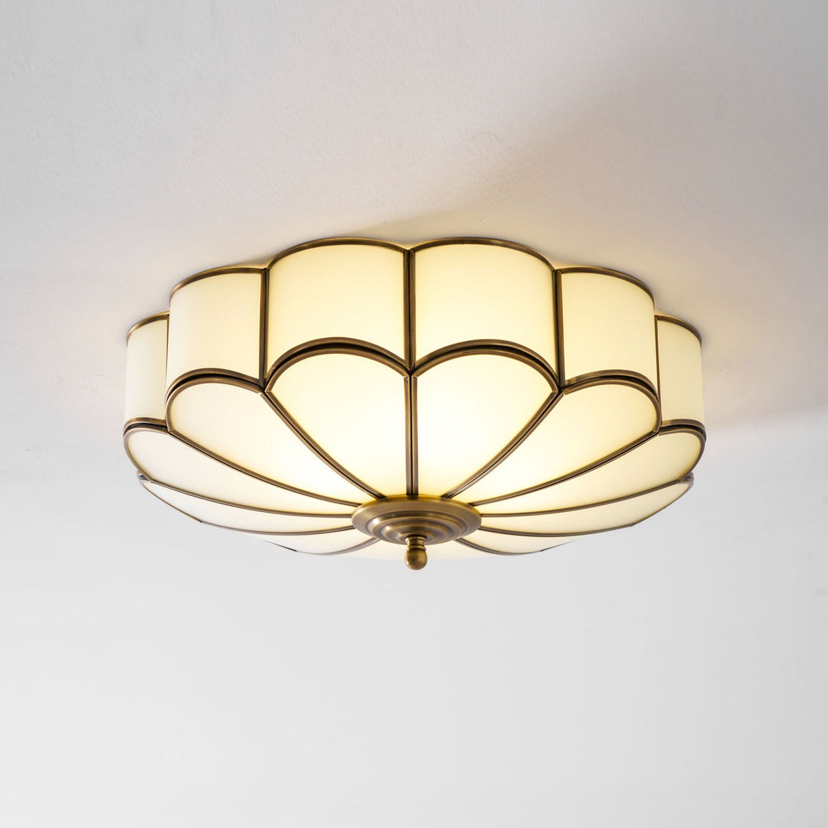 Flower Shape Frosted Glass Ceiling Light with Brass Frame for Soft Ambient Glow