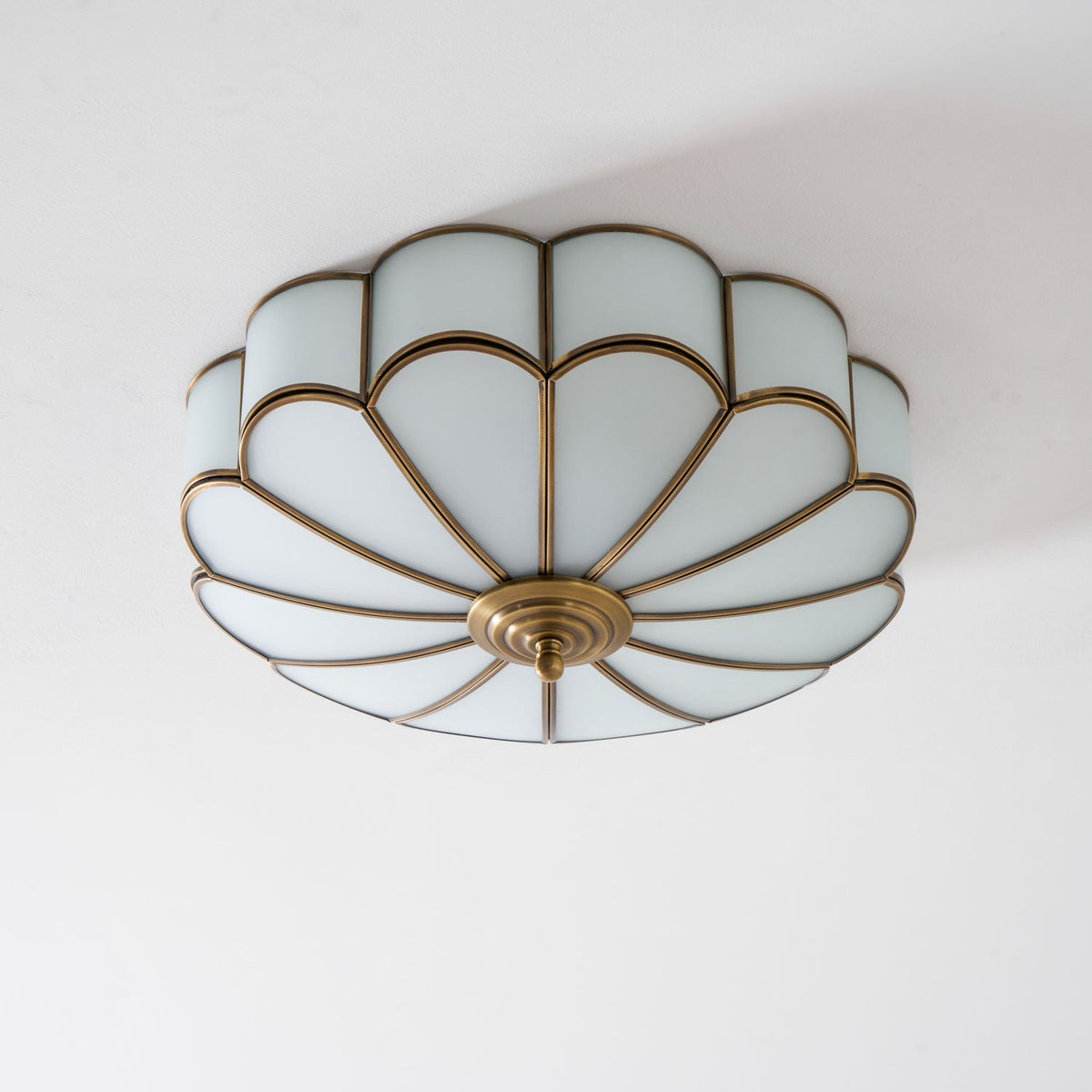 Flower Shape Frosted Glass Ceiling Light with Brass Frame for Soft Ambient Glow