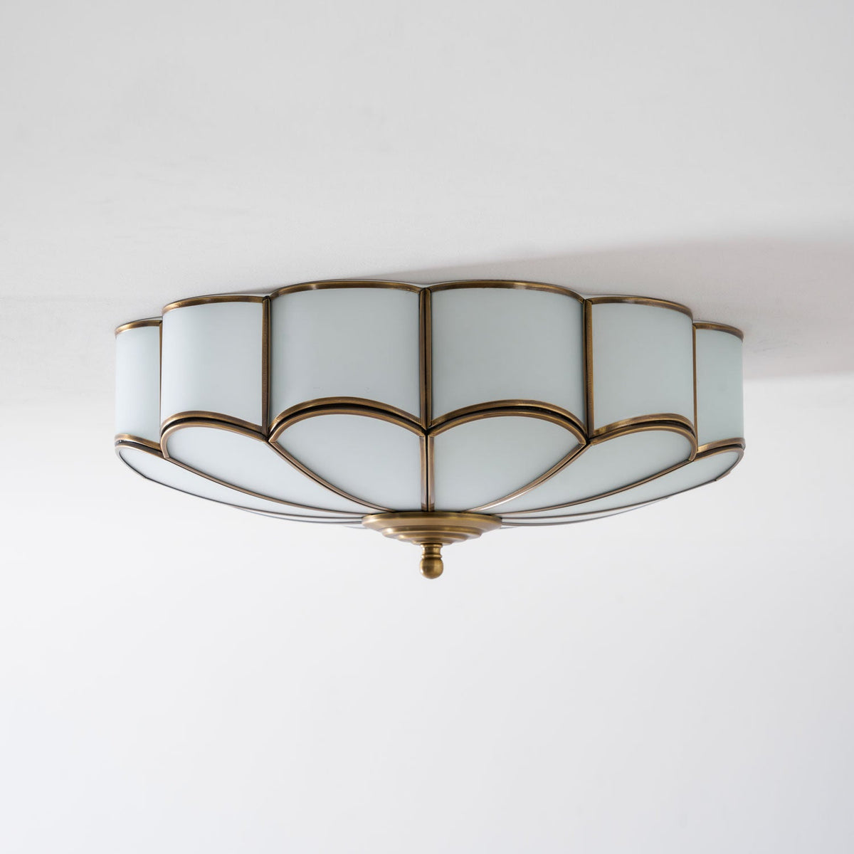 Flower Shape Frosted Glass Ceiling Light with Brass Frame for Soft Ambient Glow