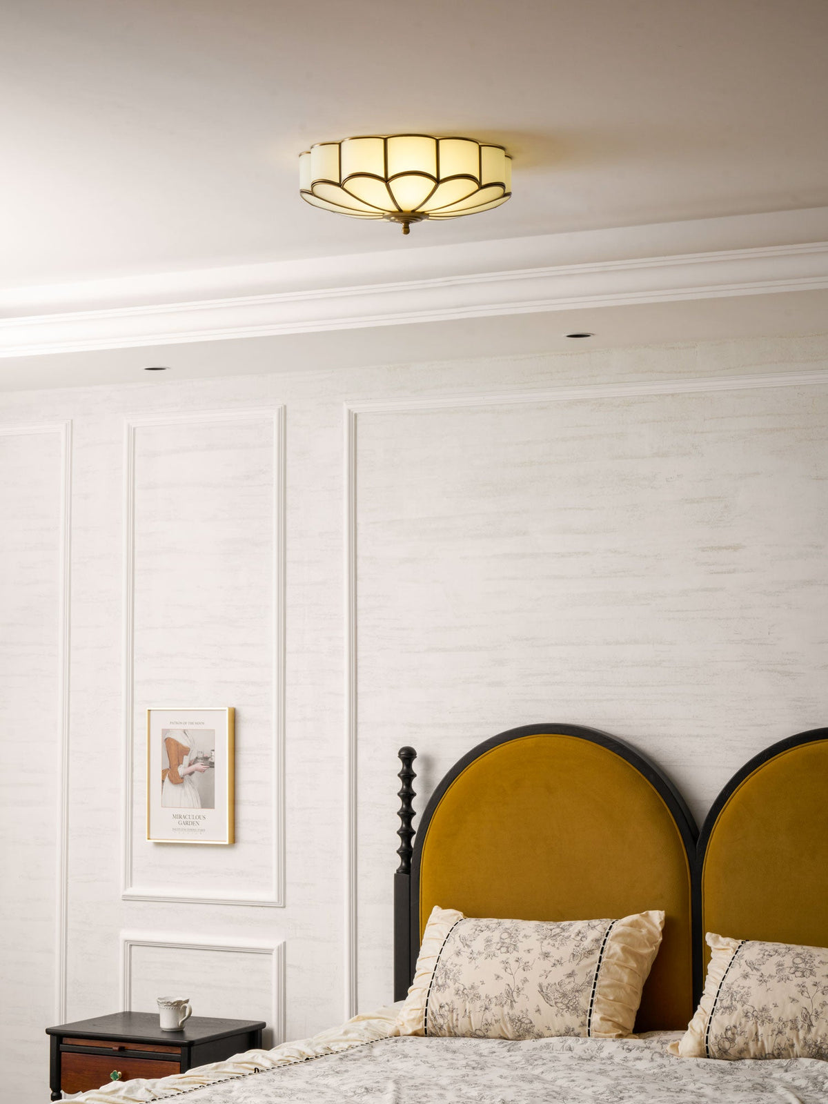 Flower Shape Frosted Glass Ceiling Light with Brass Frame for Soft Ambient Glow