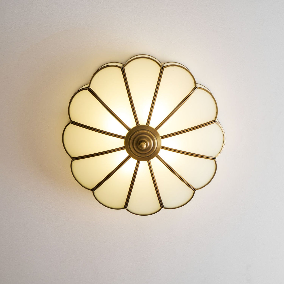 Flower Shape Frosted Glass Ceiling Light with Brass Frame for Soft Ambient Glow