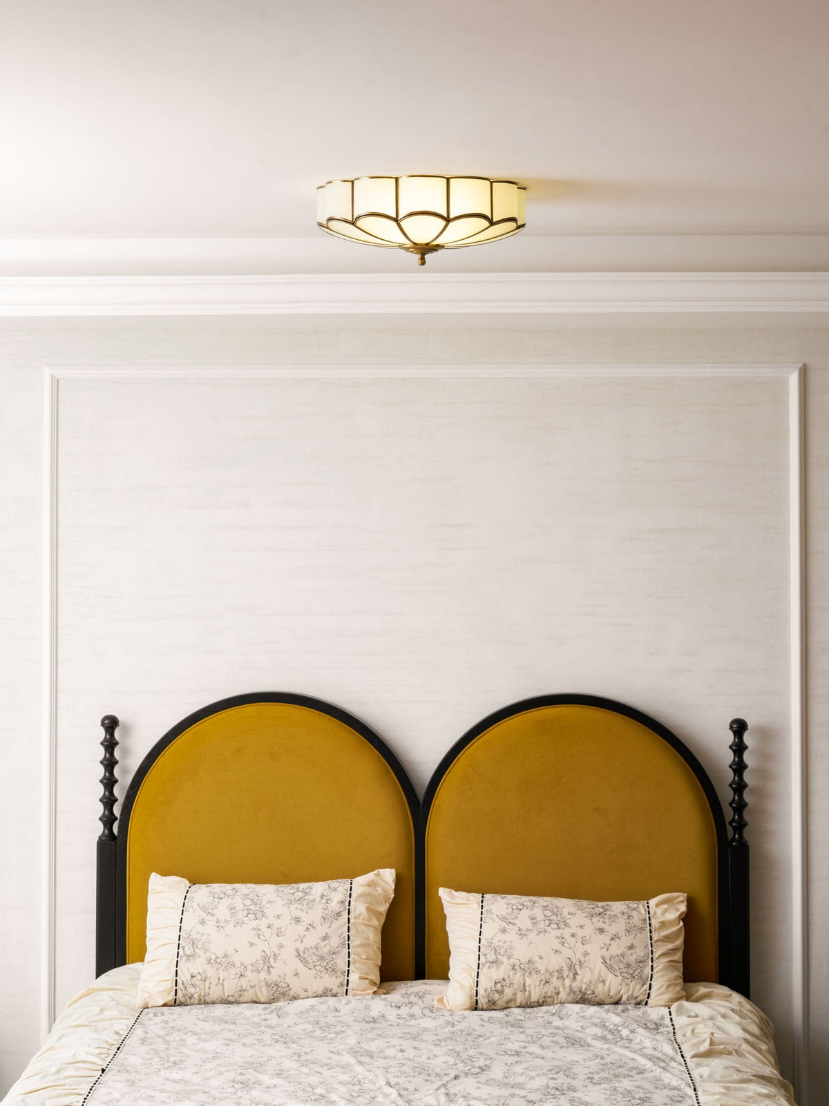 Flower Shape Frosted Glass Ceiling Light with Brass Frame for Soft Ambient Glow