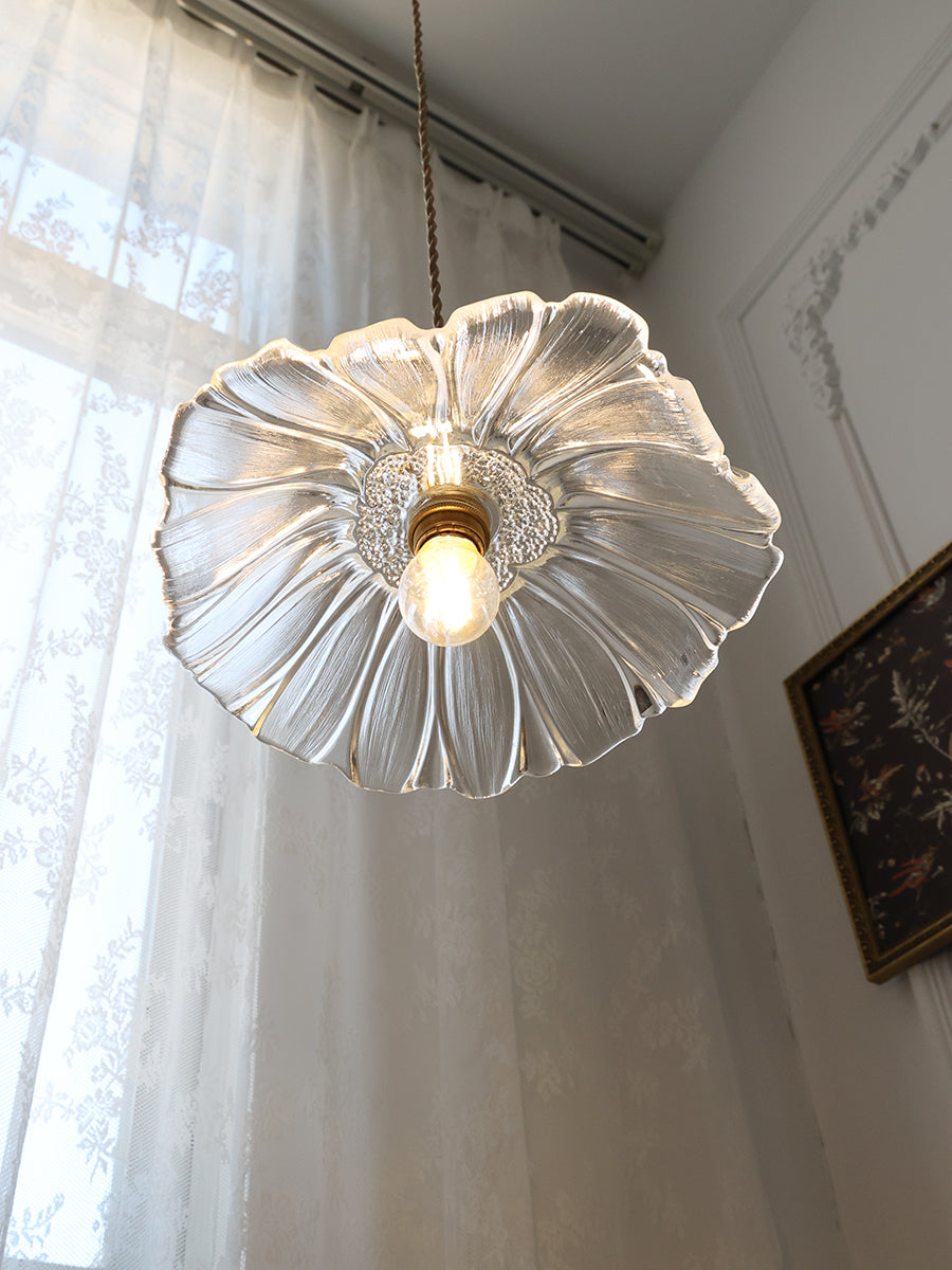 Posy | Plug In Pendant Light with Flower Glass Shade | Dimmable Hanging Lamp for Bedroom