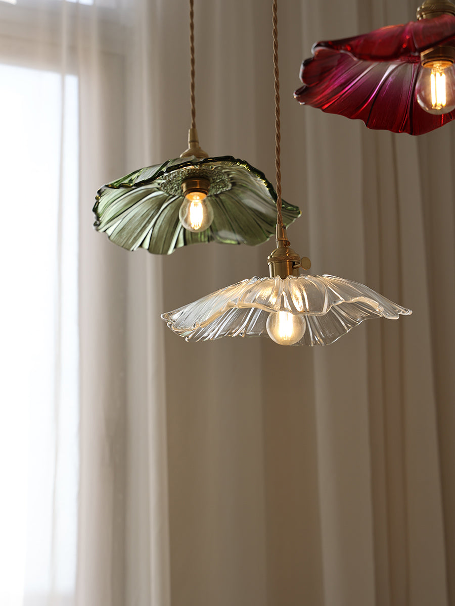 Posy | Plug In Pendant Light with Flower Glass Shade | Dimmable Hanging Lamp for Bedroom