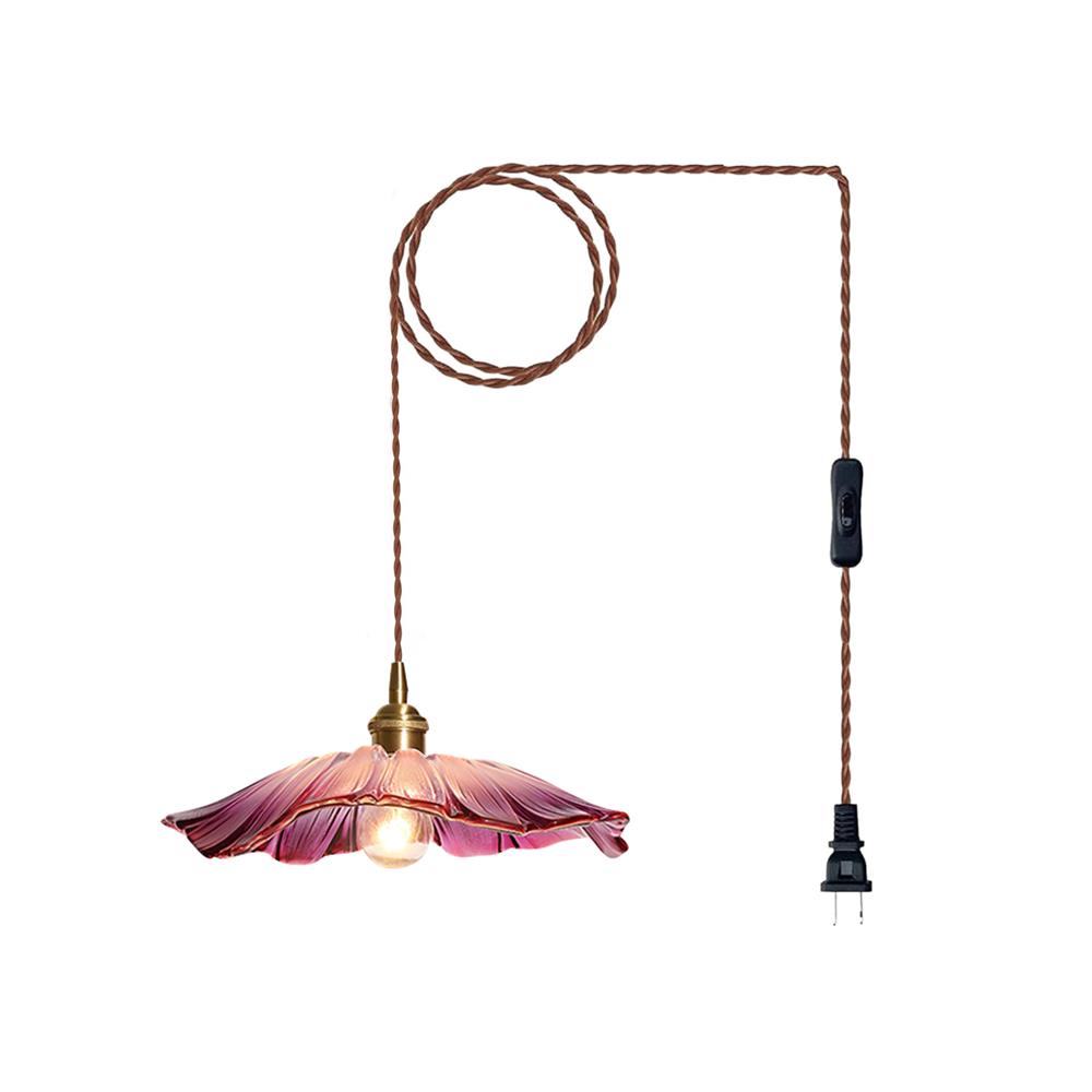 Posy | Plug In Pendant Light with Flower Glass Shade | Dimmable Hanging Lamp for Bedroom