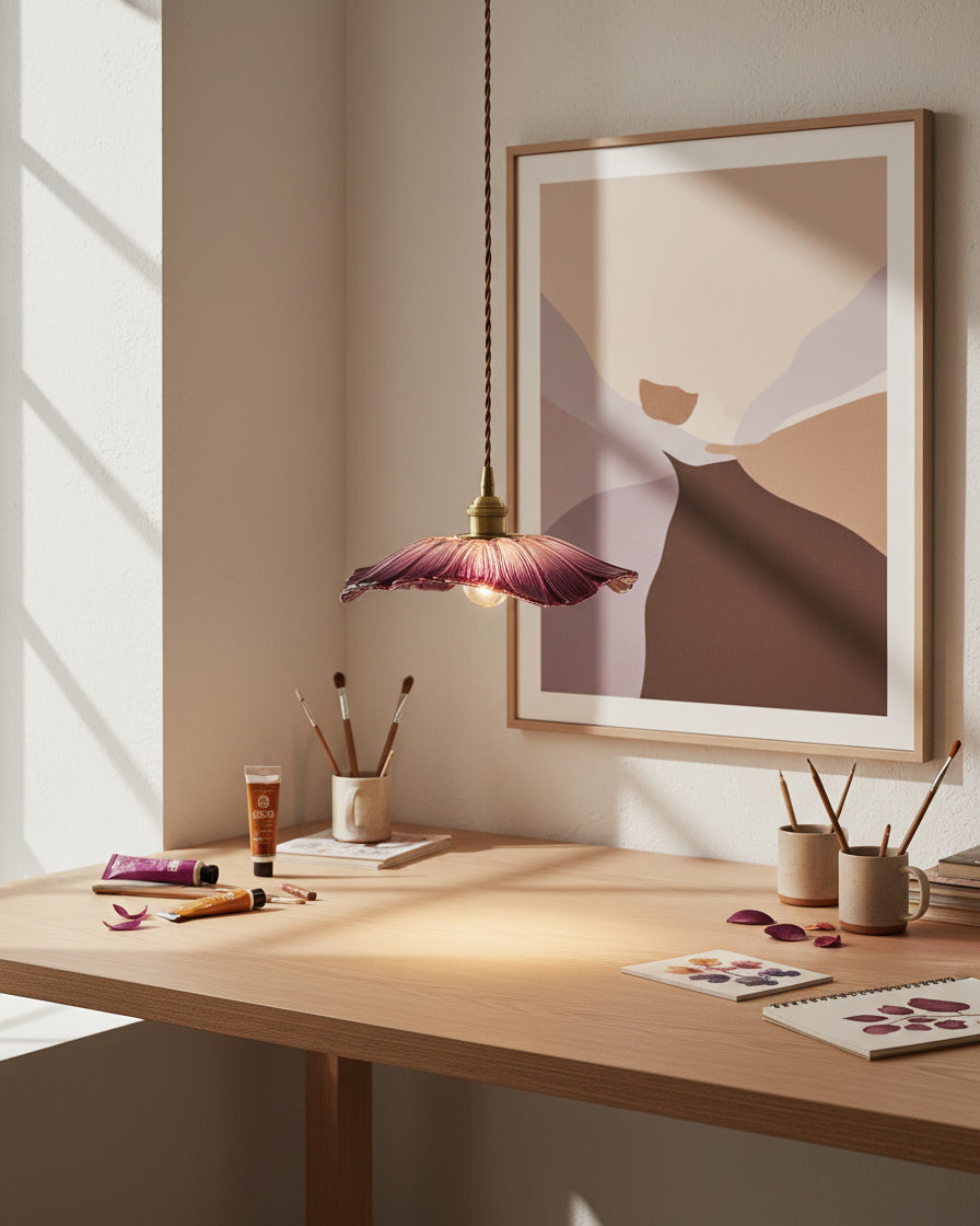 Posy | Plug In Pendant Light with Flower Glass Shade | Dimmable Hanging Lamp for Bedroom