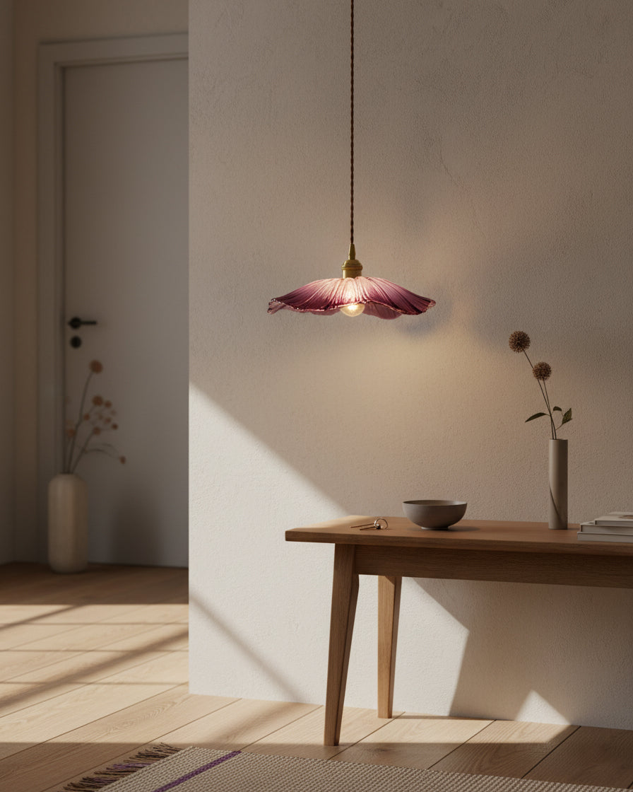 Posy | Plug In Pendant Light with Flower Glass Shade | Dimmable Hanging Lamp for Bedroom