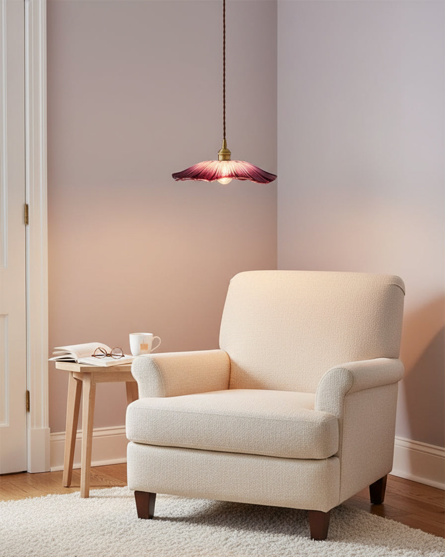 Posy | Plug In Pendant Light with Flower Glass Shade | Dimmable Hanging Lamp for Bedroom