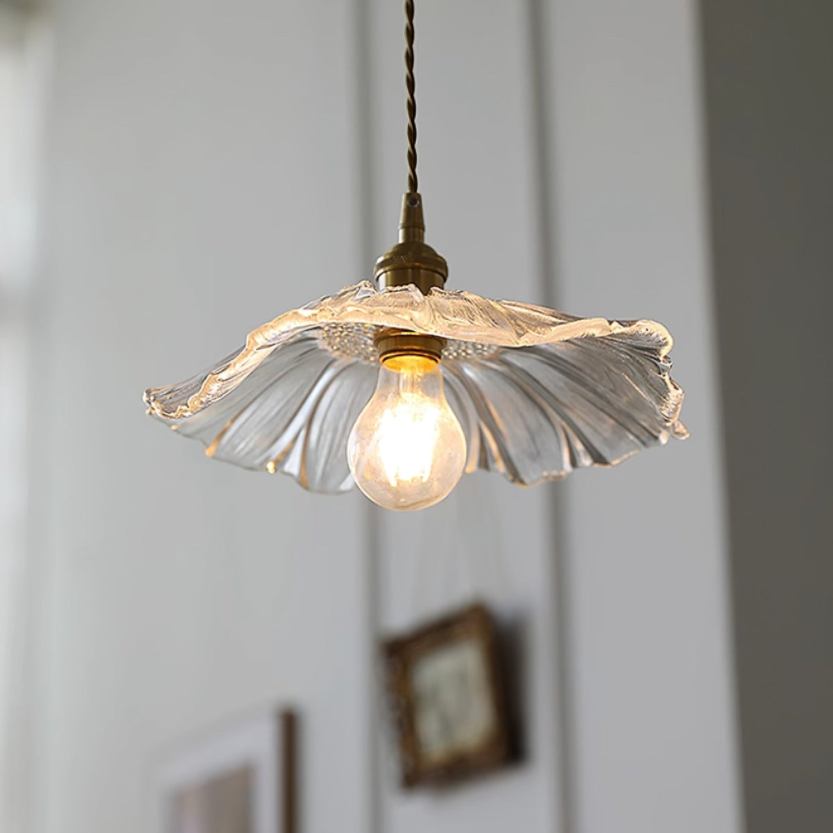 Posy | Plug In Pendant Light with Flower Glass Shade | Dimmable Hanging Lamp for Bedroom