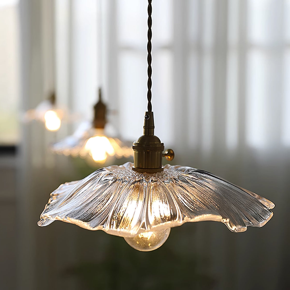 Posy | Plug In Pendant Light with Flower Glass Shade | Dimmable Hanging Lamp for Bedroom