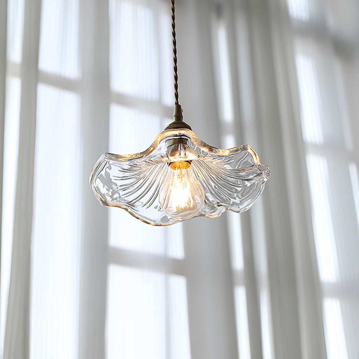 Posy | Plug In Pendant Light with Flower Glass Shade | Dimmable Hanging Lamp for Bedroom