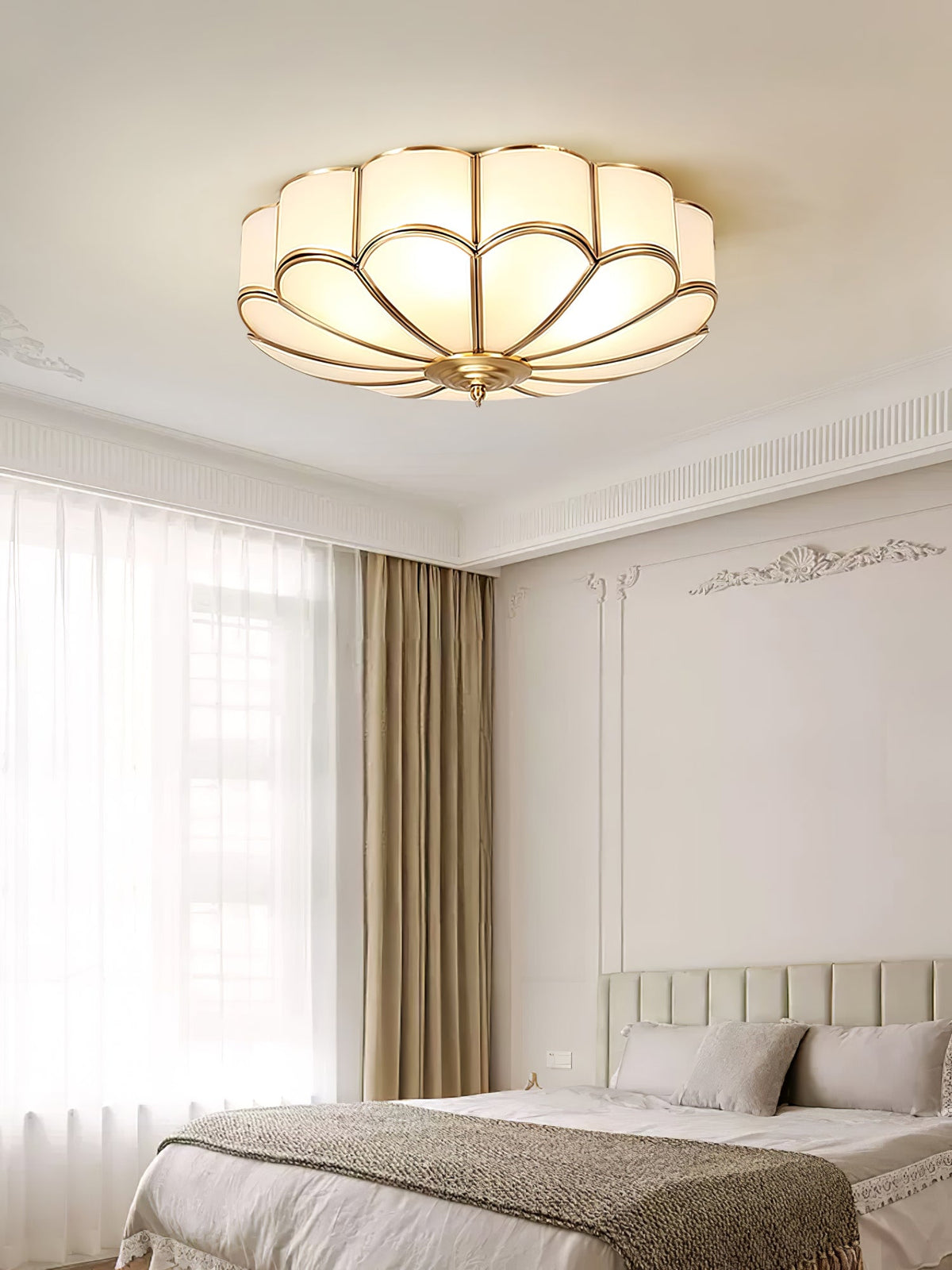 Flower Shape Frosted Glass Ceiling Light with Brass Frame for Soft Ambient Glow