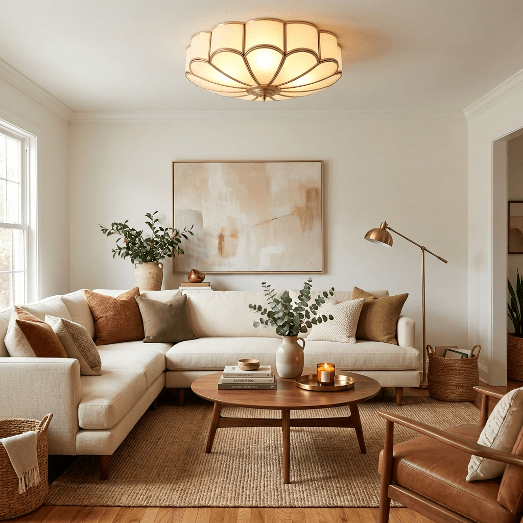 Flower Shape Frosted Glass Ceiling Light with Brass Frame for Soft Ambient Glow