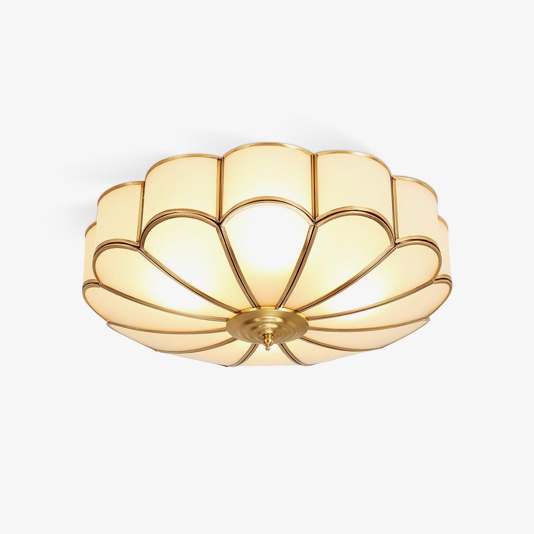 Flower Shape Frosted Glass Ceiling Light with Brass Frame for Soft Ambient Glow