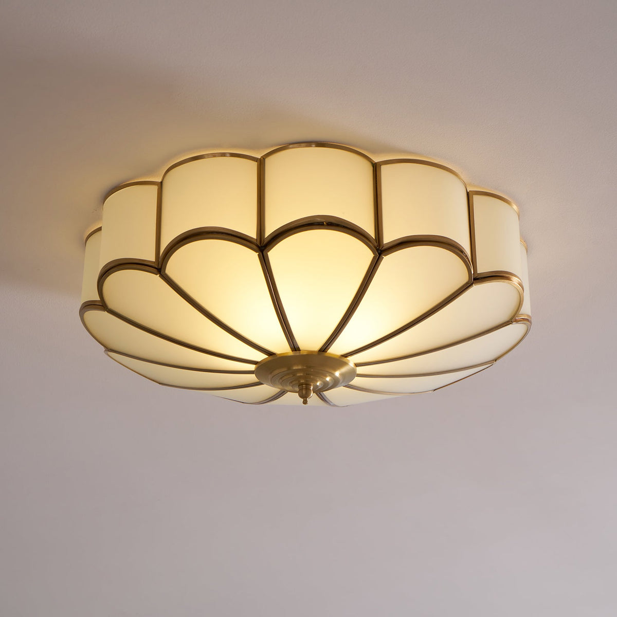 Flower Shape Frosted Glass Ceiling Light with Brass Frame for Soft Ambient Glow