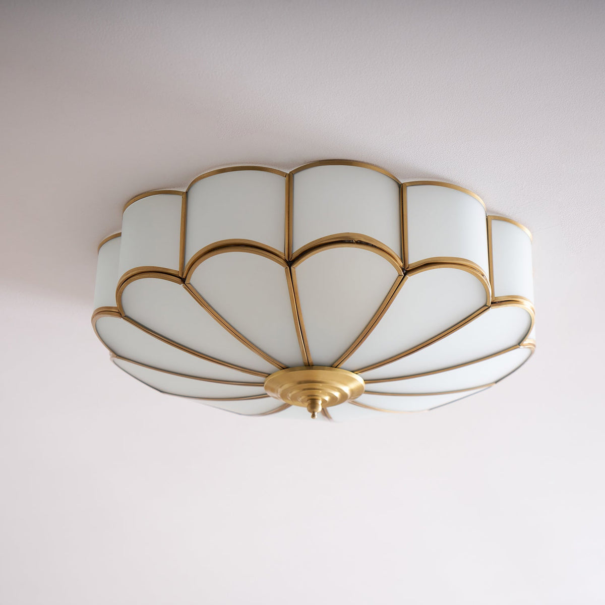 Flower Shape Frosted Glass Ceiling Light with Brass Frame for Soft Ambient Glow