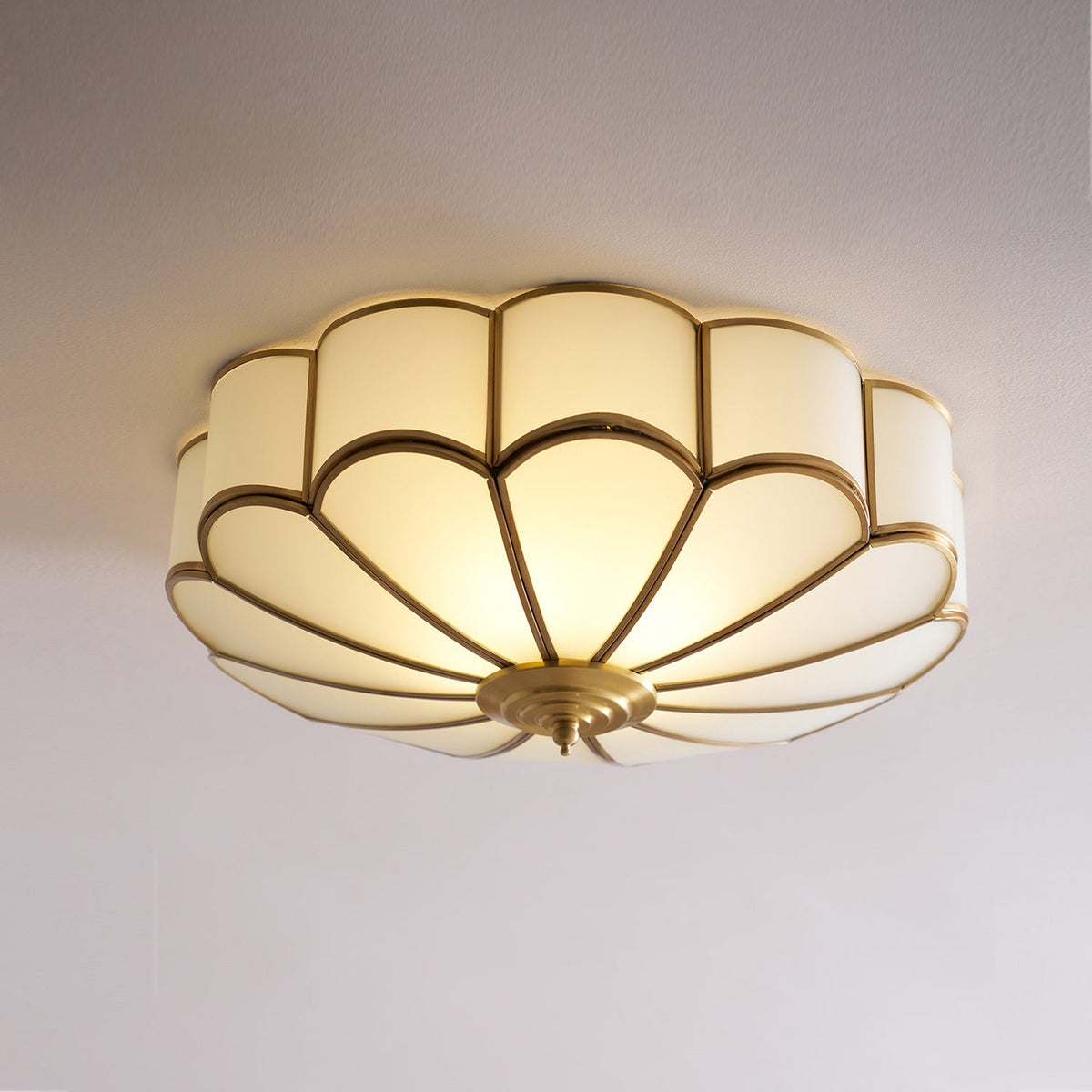 Flower Shape Frosted Glass Ceiling Light with Brass Frame for Soft Ambient Glow