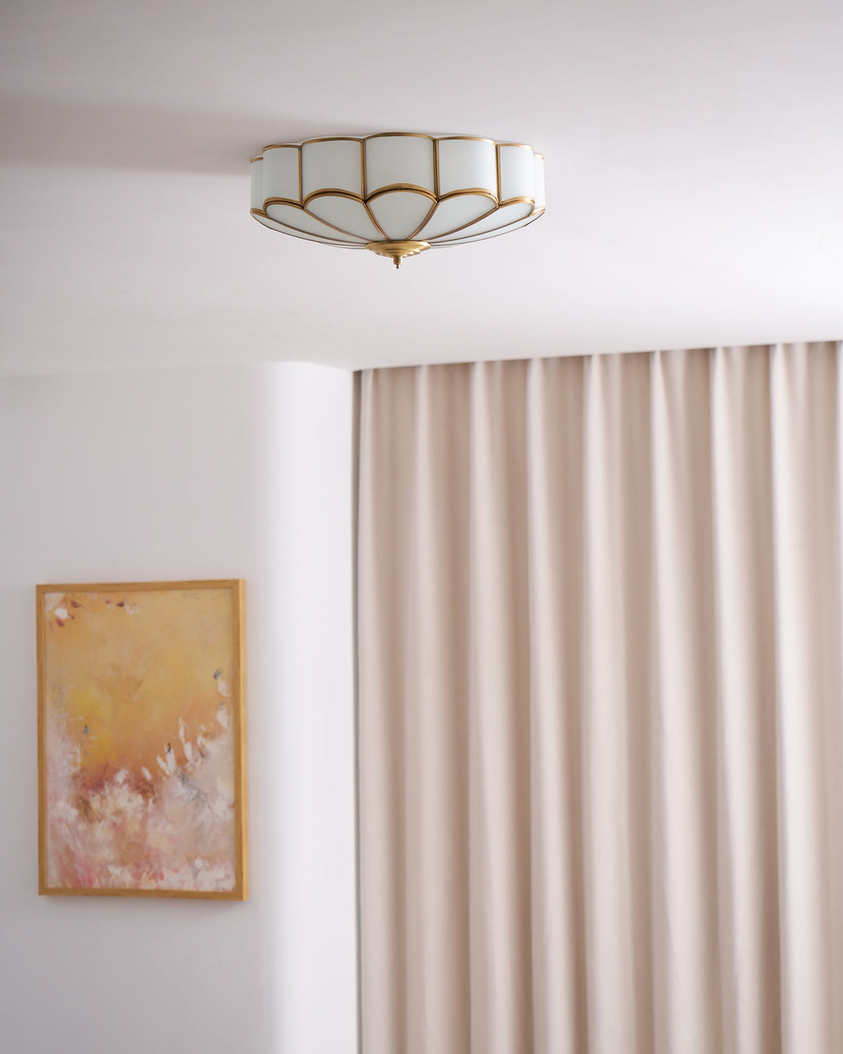 Flower Shape Frosted Glass Ceiling Light with Brass Frame for Soft Ambient Glow