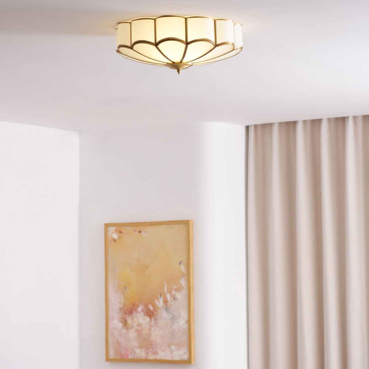 Flower Shape Frosted Glass Ceiling Light with Brass Frame for Soft Ambient Glow