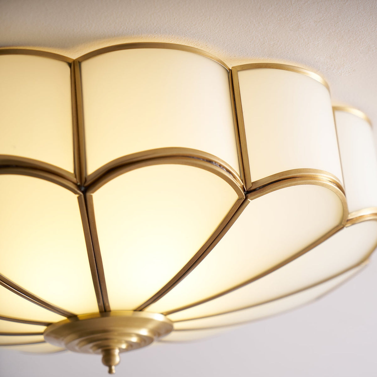 Flower Shape Frosted Glass Ceiling Light with Brass Frame for Soft Ambient Glow