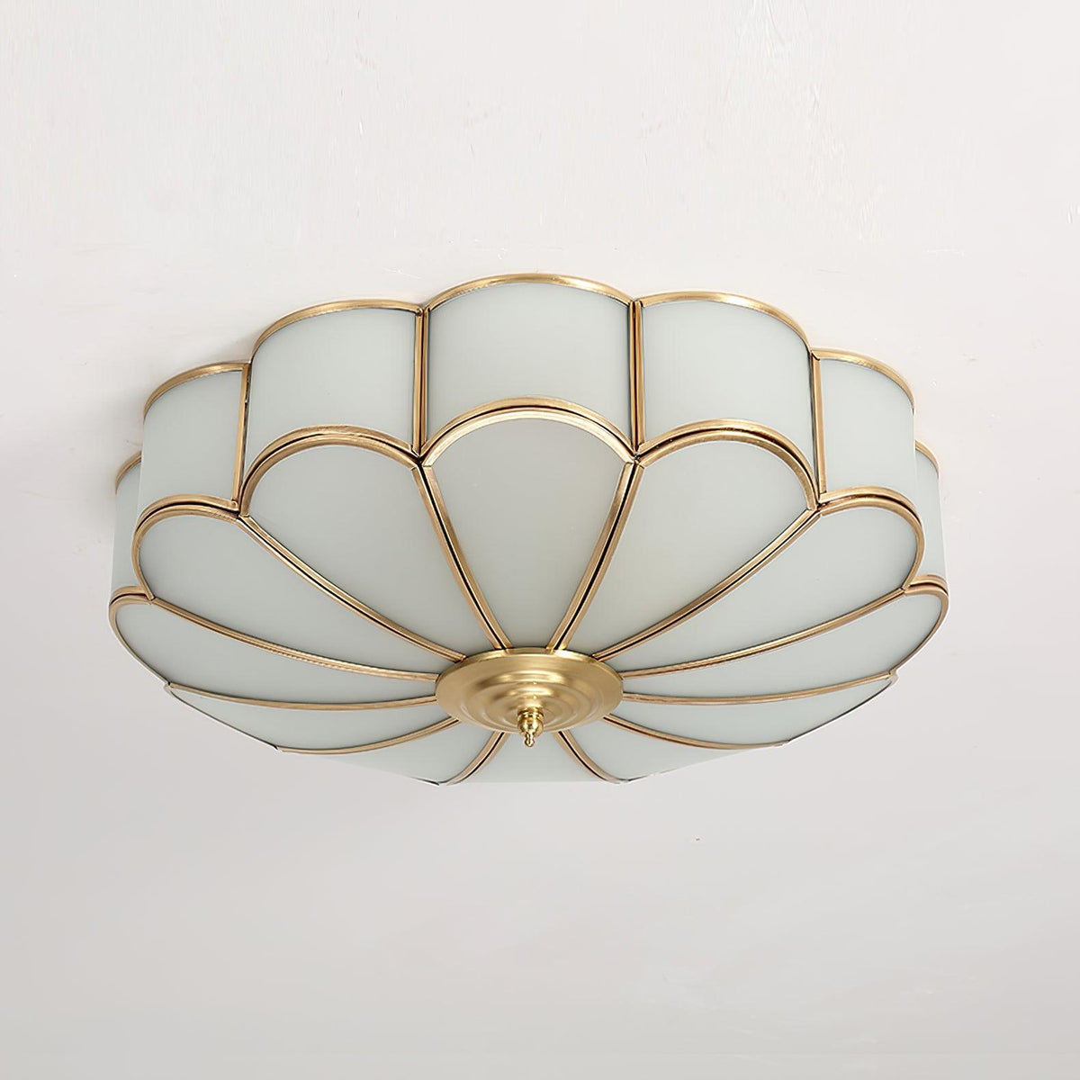 Flower Shape Frosted Glass Ceiling Light with Brass Frame for Soft Ambient Glow
