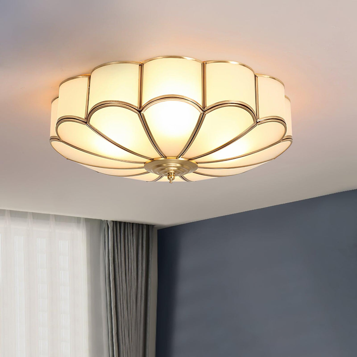 Flower Shape Frosted Glass Ceiling Light with Brass Frame for Soft Ambient Glow