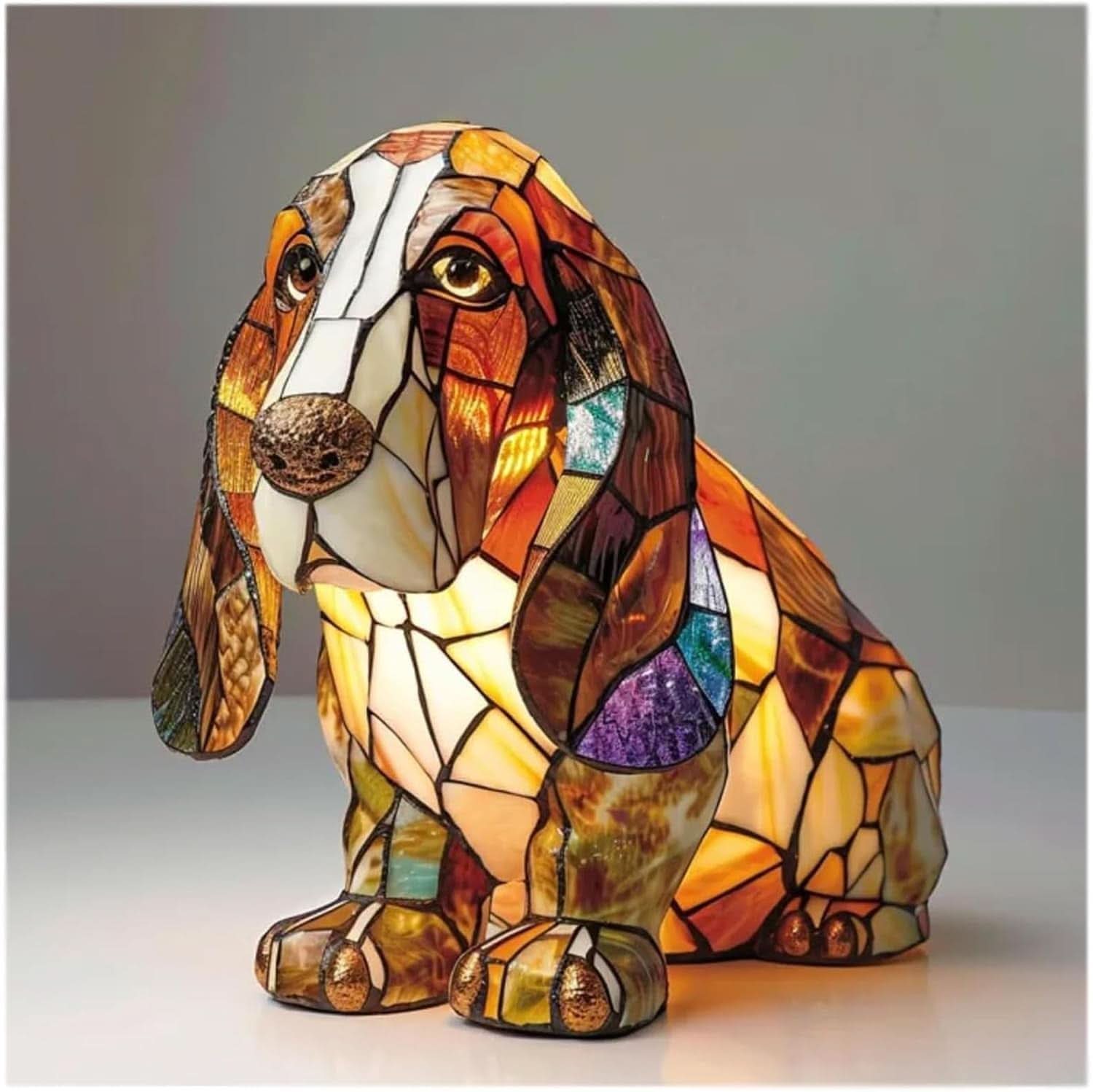 Art Deco Stained Glass Dog Table Lamp USB