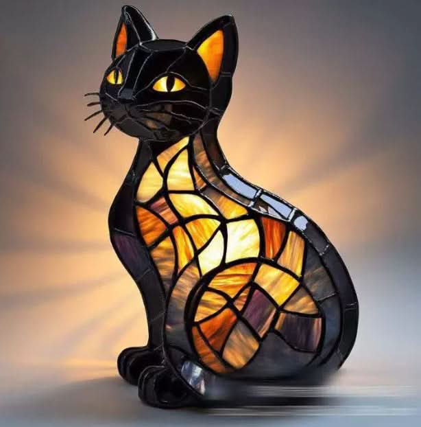Art Deco Stained Glass Dog Table Lamp USB