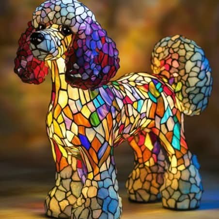 Art Deco Stained Glass Dog Table Lamp USB