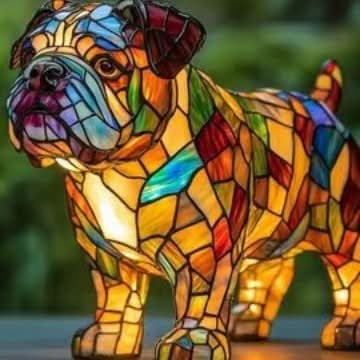 Art Deco Stained Glass Dog Table Lamp USB