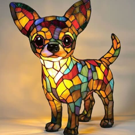 Art Deco Stained Glass Dog Table Lamp USB