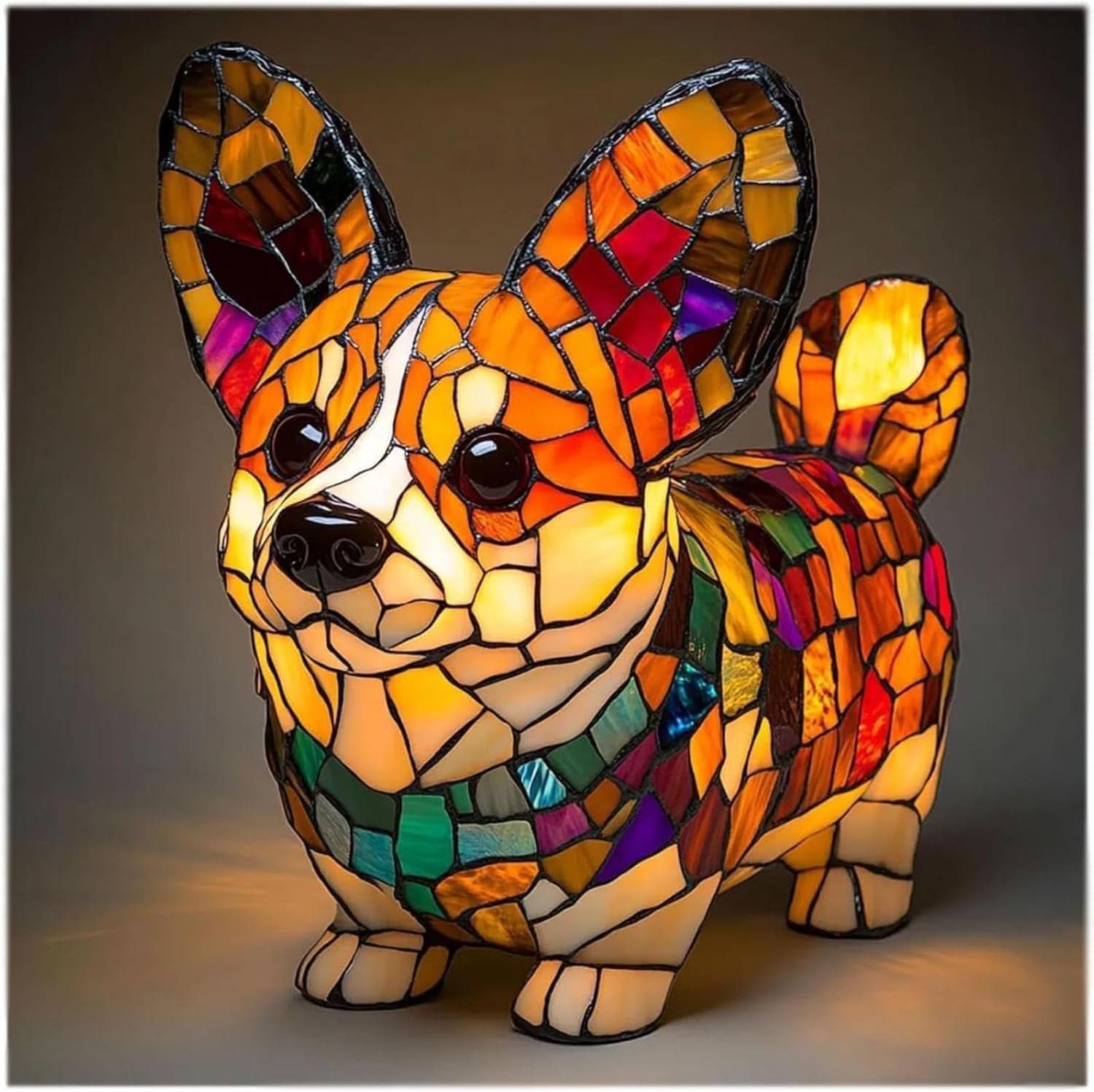Art Deco Stained Glass Dog Table Lamp USB