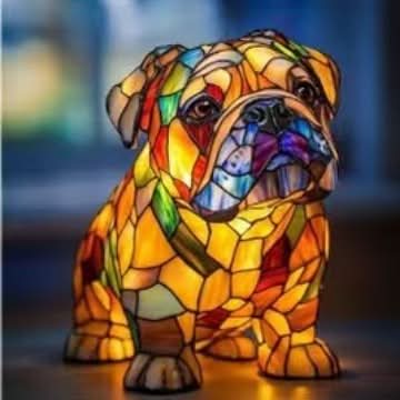Art Deco Stained Glass Dog Table Lamp USB