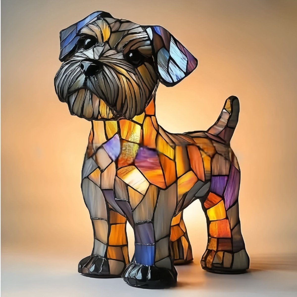 Art Deco Stained Glass Dog Table Lamp USB