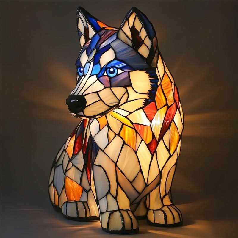 Art Deco Stained Glass Dog Table Lamp USB