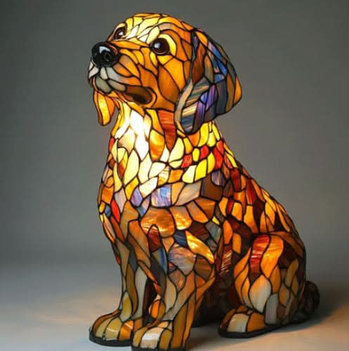 Art Deco Stained Glass Dog Table Lamp USB